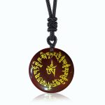 Buddha Stones Fortune-gathering Mantra Natural Various Crystal Black Obsidian Fulfilment Necklace Pendant Necklaces & Pendants BS Red Agate