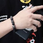 Buddha Stones Natural Tiger Eye Lava Rock Black Obsidian Titanium Steel Six-True-Words Om Mani Padme Hum Protection Bracelet Bracelet BS 16