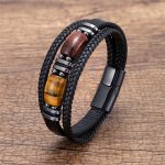 Buddha Stones Tiger Eye Stone Courage Willpower Multi-layer Leather Bracelet Bracelet BS Yellow-Brown-Red Tiger Eye 18-22cm