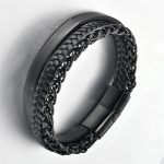 Buddha Stones Multi-layered Titanium Steel Calm Leather Buckle Bracelet Bracelet BS 1