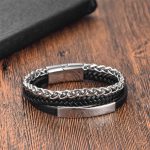 Buddha Stones Multi-layered Titanium Steel Calm Leather Buckle Bracelet Bracelet BS Silver(Wrist Circumference: 18-20cm)