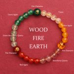Buddha Stones Five Elements Various Agate Crystal Sun Stone Wisdom Bracelet Bracelet BS Wood Fire Earth(Wrist Circumference: 14-16cm) 6mm