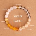Buddha Stones Five Elements Various Agate Crystal Black Onyx Green Chalcedony Aquamarine Wisdom Bracelet Bracelet BS Gold Earth(Wrist Circumference: 14-16cm) 8mm