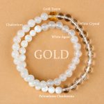 Buddha Stones Five Elements Various Agate Crystal Chalcedony White Crystal White Agate Luck Bracelet Bracelet BS Gold(Wrist Circumference: 14-16cm)