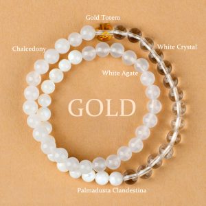 Buddha Stones Five Elements Various Agate Crystal Chalcedony White Crystal White Agate Luck Bracelet Bracelet BS Gold(Wrist Circumference: 14-16cm)