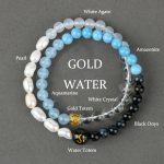 Buddha Stones Five Elements Various Agate Crystal Pearl Black Onyx White Agate White Crystal Luck Bracelet Bracelet BS Gold Water(Wrist Circumference: 14-16cm)