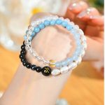 Buddha Stones Five Elements Various Agate Crystal Pearl Black Onyx White Agate White Crystal Luck Bracelet Bracelet BS 3
