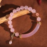 Buddha Stones Pink Crystal Blue Chalcedony Pearl Cuff Half Bracelet Bangle Bracelet BS 1