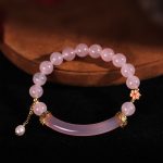 Buddha Stones Pink Crystal Blue Chalcedony Pearl Cuff Half Bracelet Bangle Bracelet BS 2
