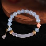 Buddha Stones Pink Crystal Blue Chalcedony Pearl Cuff Half Bracelet Bangle Bracelet BS 9