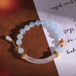 Buddha Stones Pink Crystal Blue Chalcedony Pearl Cuff Half Bracelet Bangle Bracelet BS 11