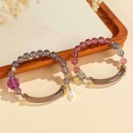 Buddha Stones Strawberry Quartz Labradorite Fluorite Pearl Cuff Half Bracelet Bangle Bracelet BS 3