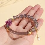 Buddha Stones Strawberry Quartz Labradorite Fluorite Pearl Cuff Half Bracelet Bangle Bracelet BS 9