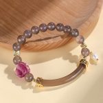 Buddha Stones Strawberry Quartz Labradorite Fluorite Pearl Cuff Half Bracelet Bangle Bracelet BS Labradorite Fluorite Pearl(Inner Diameter: 52mm)