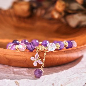 Buddha Stones Natural Amethyst Crystal Spiritual Butterfly Charm Bracelet
