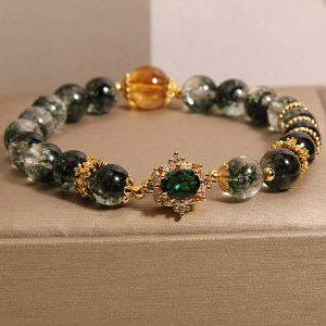 Buddha Stones Green Phantom Green Crystal Confidence Bracelet Bracelet BS Green Phantom Green Crystal Citrine(Wrist Circumference: 14-16cm)