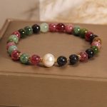 Buddha Stones Tourmaline Pearl Wisdom Bracelet Bracelet BS 1