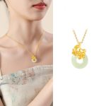Buddha Stones Hetian Jade 999 Sterling Silver Peace Buckle Peach Blossom Necklace Pendant Necklaces & Pendants BS 3