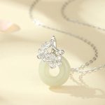 Buddha Stones Hetian Jade 999 Sterling Silver Peace Buckle Peach Blossom Necklace Pendant Necklaces & Pendants BS 9