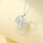 Buddha Stones Hetian Jade 999 Sterling Silver Peace Buckle Peach Blossom Necklace Pendant Necklaces & Pendants BS 999 Sterling Silver Hetian Jade
