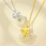 Buddha Stones Hetian Jade 999 Sterling Silver Peace Buckle Peach Blossom Necklace Pendant Necklaces & Pendants BS 10