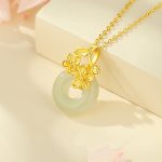 Buddha Stones Hetian Jade 999 Sterling Silver Peace Buckle Peach Blossom Necklace Pendant Necklaces & Pendants BS 1