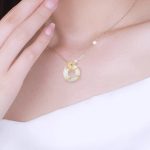 Buddha Stones Hetian Jade 925 Sterling Silver Peace Buckle Ginkgo Leaf Necklace Pendant Necklaces & Pendants BS 3