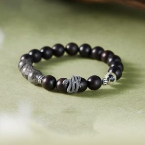 Buddha Stones Ebony Wood Black Rutilated Quartz 925 Sterling Silver Year Of The Snake Balance Bracelet Bracelet BS Ebony Wood Black Rutilated Quartz(Wrist Circumference: 18-20cm)