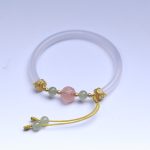 Buddha Stones Natural White Agate Lotus Hetian Jade Beads Positive Bracelet Bangle Bracelet Bangle BS 3