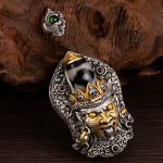 Buddha Stones 925 Sterling Silver Tibetan Zakiram Goddess of Wealth Dzi Bead Protection Necklace Pendant Necklaces & Pendants BS 7