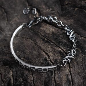 Buddha Stones Sterling Silver Hammer Pattern Thorns Protection Half Bracelet Bracelet BS Sterling Silver(Wrist Circumference: 15-18cm)