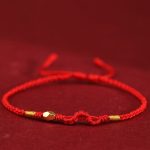 Buddha Stones 999 Gold Year of the Snake Mini Gold Bead Handmade Luck Protection Braided Bracelet Bracelet BS Red(Wrist Circumference 14-18cm) 999 Gold Snake