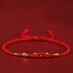 Buddha Stones 999 Gold Year of the Snake Mini Gold Bead Handmade Luck Protection Braided Bracelet Bracelet BS Red(Wrist Circumference 14-18cm) 999 Gold Mini Three Bead Snake