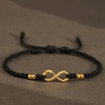 Buddha Stones 999 Gold Year of the Snake Eternal Endless Knot Infinity Handmade Luck Bracelet Bracelet BS 999 Gold Mini Four Bead Snake Black(Wrist Circumference 14-18cm)