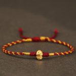 Buddha Stones 999 Gold Year of the Snake Handmade Fu Character Copper Coin Fortune Bracelet Bracelet BS Gold Dark Red(Wrist Circumference 14-18cm)