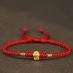 Buddha Stones 999 Gold Year of the Snake Handmade Fu Character Copper Coin Fortune Bracelet Bracelet BS Red(Wrist Circumference 14-18cm)