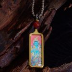 Buddha Stones Tibet Zakiram Yellow God of Wealth Nine-Tailed Fox Hand-Painted Thangka Calm Necklace Pendant Necklaces & Pendants BS Green Tara
