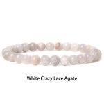 Buddha Stones 6mm Various Stone Crystal Black Glitter Stone Red Tiger Eye Beads Protection Bracelet Bracelet BS White Crazy Lace Agate 6mm(Wrist Circumference 14-16cm)