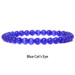 Buddha Stones 6mm Various Stone Crystal Black Glitter Stone Red Tiger Eye Beads Protection Bracelet Bracelet BS Blue Cat's Eye 6mm(Wrist Circumference 14-16cm)