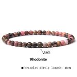 Buddha Stones 4mm Various Stone Crystal Mini Beads Healing Bracelet Bracelet BS Rhodonite 4mm(Wrist Circumference 14-17cm)