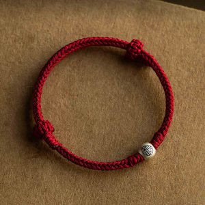 Buddha Stones Handmade String 925 Sterling Silver Fu Bead Braided Fortune Bracelet Bracelet BS Red String 925 Sterling Silver(Adjustable)