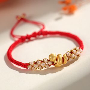 Buddha Stones Handmade 999 Sterling Silver Year Of The Snake Red String Heart Peach Blossom Luck Bracelet Bracelet BS Red String 999 Sterling Silver(Wrist Circumference: 15-18cm)