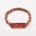 Buddha Stones Sandalwood Wood Bead Gold Plated Copper Bagua Yin Yang Chinese Character Harmony Bracelet Bracelet BS 1
