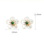 Buddha Stones 925 Sterling Silver Tridacna Stone Jade Flower Blessing Earrings Earrings BS 8