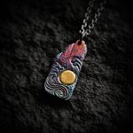 Buddha Stones 999 Sterling Silver 24k Gold Waves Sun Balance Necklace Pendant Necklaces & Pendants BS 999 Sterling Silver & Titanium Steel Chain