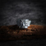 Buddha Stones 999 Sterling Silver Hand Casting Sanxingdui Mask Protection Ring Ring BS 999 Sterling Silver US10