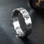 Buddha Stones Tibetan Hollow Om Mani Padme Hum Titanium Steel Spinner Balance Ring Ring BS 2
