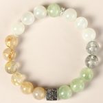 Buddha Stones Black Obsidian Black Rutilated Quartz Moonstone Cube Strength Bracelet Bracelet BS Rutilated Quartz Green Grape Agate Moonstone Green Phantom(Wrist Circumference: 14-16cm)