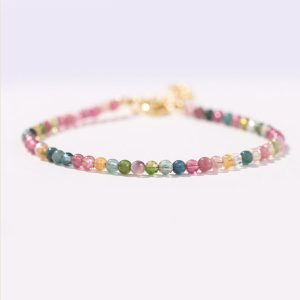 Buddha Stones 2mm Multicolor Tourmaline Ultra-thin Beads 14k Gold Plated Copper Wisdom Bracelet Bracelet BS 3mm Tourmaline(Wrist Circumference: 14-16cm)