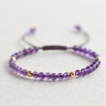 Buddha Stones 4mm Handmade Natural Amethyst 14k Gold Plated Copper Beads Braided String Relieves Stress Bracelet Bracelet BS 4mm Amethyst(Wrist Circumference: 15-18cm)